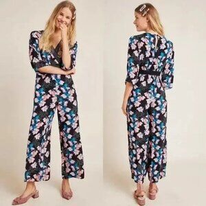 Anthropologie Blank London Floral Hibiscus Wide Leg Jumpsuit Size Large